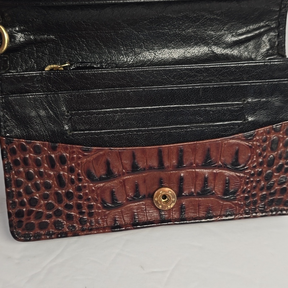 Brahmin Ady Tuscan Collection Wallet Black Leather Brown Croc Embossed Trim - Picture 6 of 12